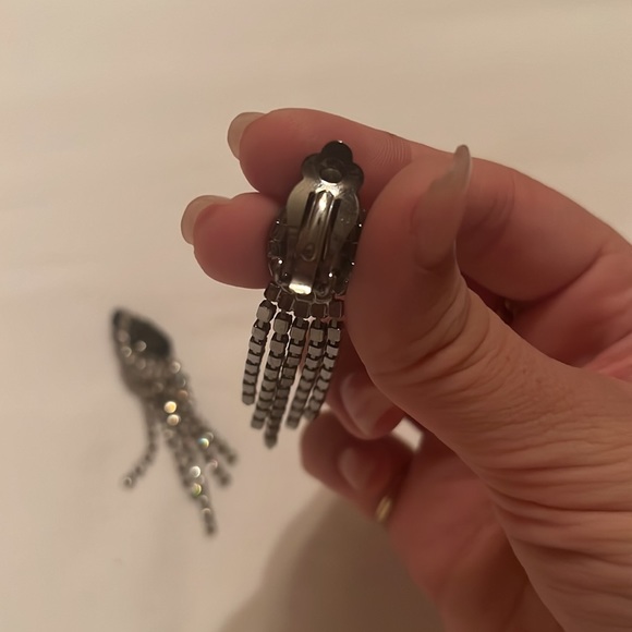 Black Rhinestone Clip On Earrings - Picture 5 of 6